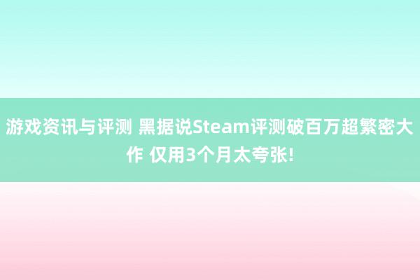 游戏资讯与评测 黑据说Steam评测破百万超繁密大作 仅用3个月太夸张!