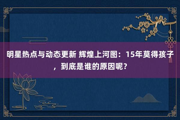 明星热点与动态更新 辉煌上河图：15年莫得孩子，到底是谁的原因呢？